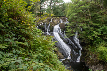 Rhaeadr Ewynnol (Swallow Falls) waterfall, close to the town of Betws-y-Coed. In Snowdonia National Park, north Wales