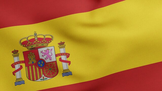 National flag of Spain waving 3D Render, Spain flag or Bandera de Espana. la Rojigualda in Kingdom of Spain. Spanish flag textile