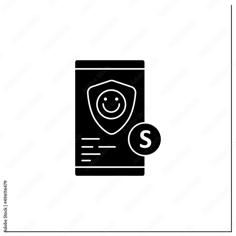 Aufkleber id verification services glyph icon. mobile application. biometric data verification.cyber protectio