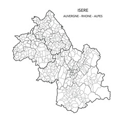 Map of the Geopolitical Subdivisions of The Département De L Isère Including Arrondissements, Cantons and Municipalities as of 2022 - Auvergne Rhône Alpes - France - obrazy, fototapety, plakaty