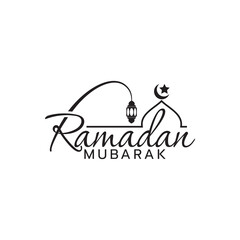 creative ramadan mubarak lettering with a lantern and mosque
