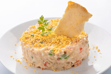 Ensaladilla rusa, potato salad with tuna and mayonnaise 