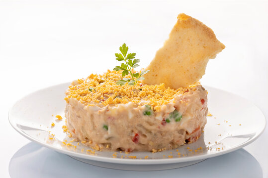 Ensaladilla rusa, potato salad with tuna and mayonnaise 