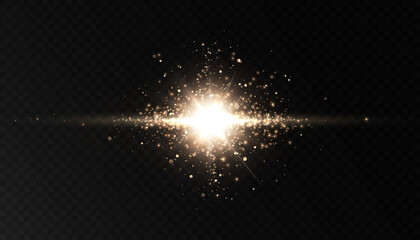 Bright beautiful star. Vector illustration of a light effect on a transparent background.For decoration and design.
