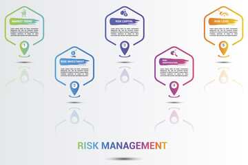 Infographic Risk Management icons vector illustration. 5 colored steps info template with editable text.