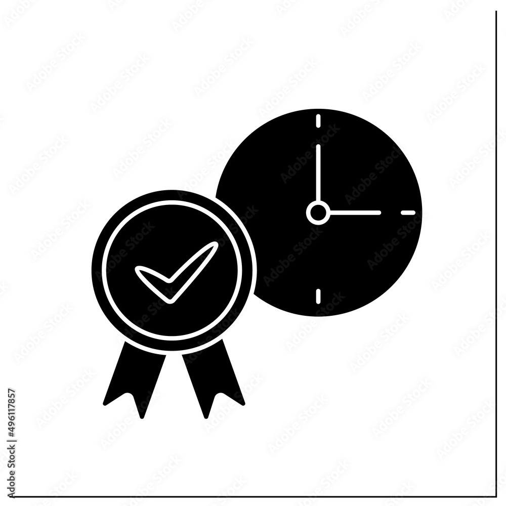 Poster approve time glyph icon. accept daily routine schedule. time management. confirmed concept.filled fl