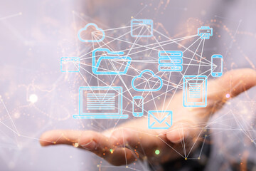 Digital cyberspace with particles and Digital data network connections concept.