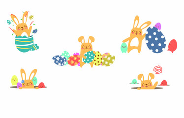 Obraz premium A cute Easter bunny playing with Easter eggs | Easter bunny painting Easter eggs | A cute Easter bunny with Easter eggs