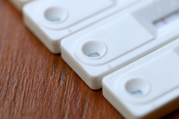 Antigen Test kit with Positive result during swab COVID-19 testing. Coronavirus Self nasal or Home...