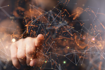 Global network. Blockchain. 3D illustration. Neural networks and artificial intelligence. Abstract