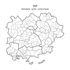 Vector Map of the Geopolitical Subdivisions of the French Department of Var Including Arrondissements, Cantons and Municipalities as of 2022 - Provence Alpes Côte d’Azur - France