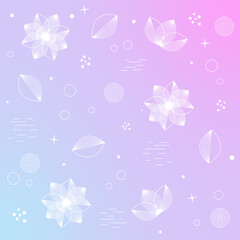 white geometric elements and flowers on background with gradient