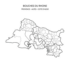 Vector Map of the Geopolitical Subdivisions of the French Department of Bouches-du-Rhône Including Arrondissements, Cantons and Municipalities as of 2022 - Provence Alpes Côte d’Azur - France