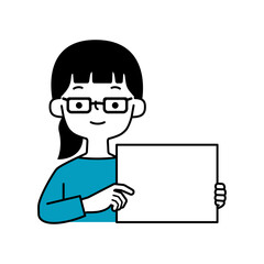 ホワイトボードを持った眼鏡の女性のベクターイラスト