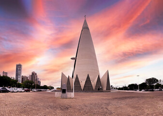sunset over the Maringá catedral