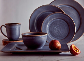 Luxury high class blue cutlery utensils with figs