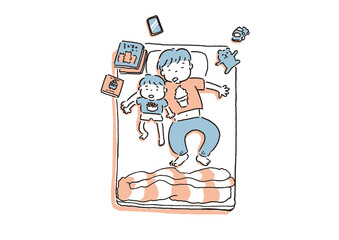 お昼寝する親子