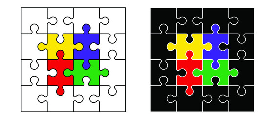 Cartoon autism ribbon. Vector world awareness day. Jigsaw line pattern. puzzle pieces icon or pictogram. Autism spectrum disorder (ASD) is a neurological and developmental disorder with social skills.