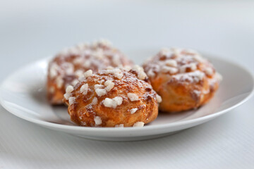 Close up of delicious French pastries in a bakery