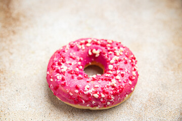 donut pink sweet dessert icing glaze fresh meal food diet snack on the table copy space food background rustic top view