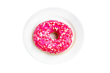 donut pink sweet dessert icing glaze fresh meal food diet snack on the table copy space food background rustic top view