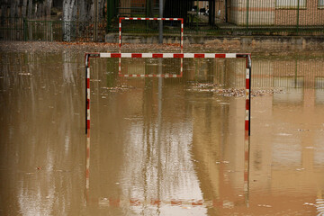 School flooded by heavy storms.