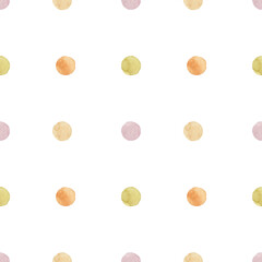 Watercolor seamless pattern with polka dots.