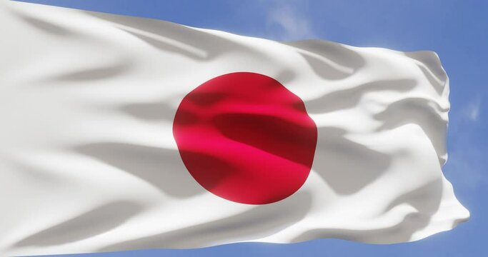 Flag of Japan waving in the sky. Seamless looping animation.