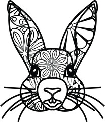 Floral Zen Tangle Bunny Vector Illustration File