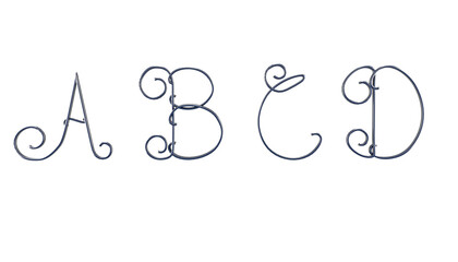 3D Stylize capital letter A B C D alphabet font on white