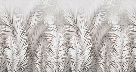 Tropical palm leafs on grunge background.  - obrazy, fototapety, plakaty