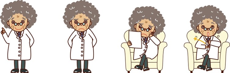 アドバイスをする博士（医者）のセットイラスト。