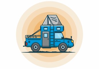 Colorful camping truck flat illustration
