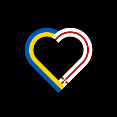 heart ribbon icon with ukraine and northern ireland flags. vector illustration isolated on black background	
