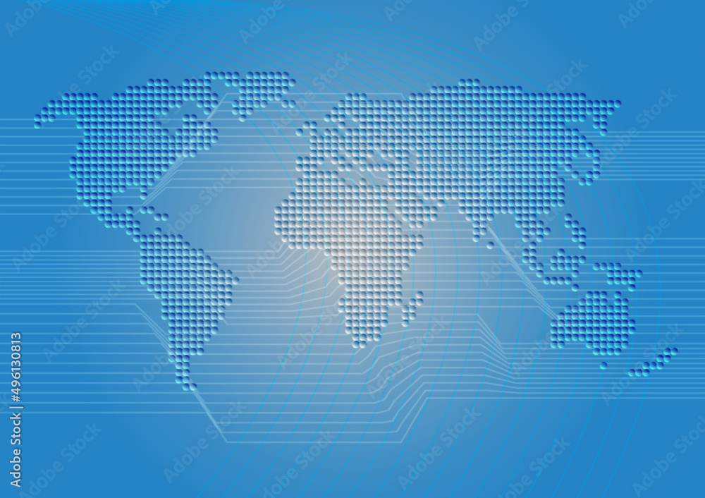 Poster dots of world map and wire frame background