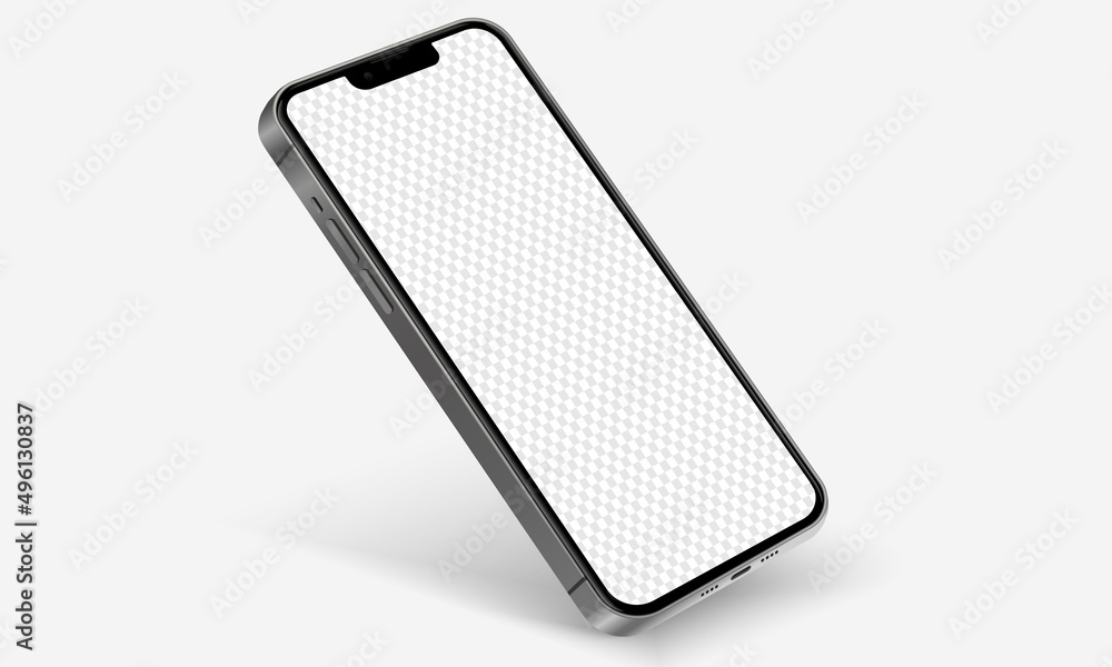 Poster Realistic smartphone mockup. Mobile phone vector with isolated on white background. Device front view. 3D mobile phone with shadow. Realistic, high quality smart phone mockup for ui ux presentation.