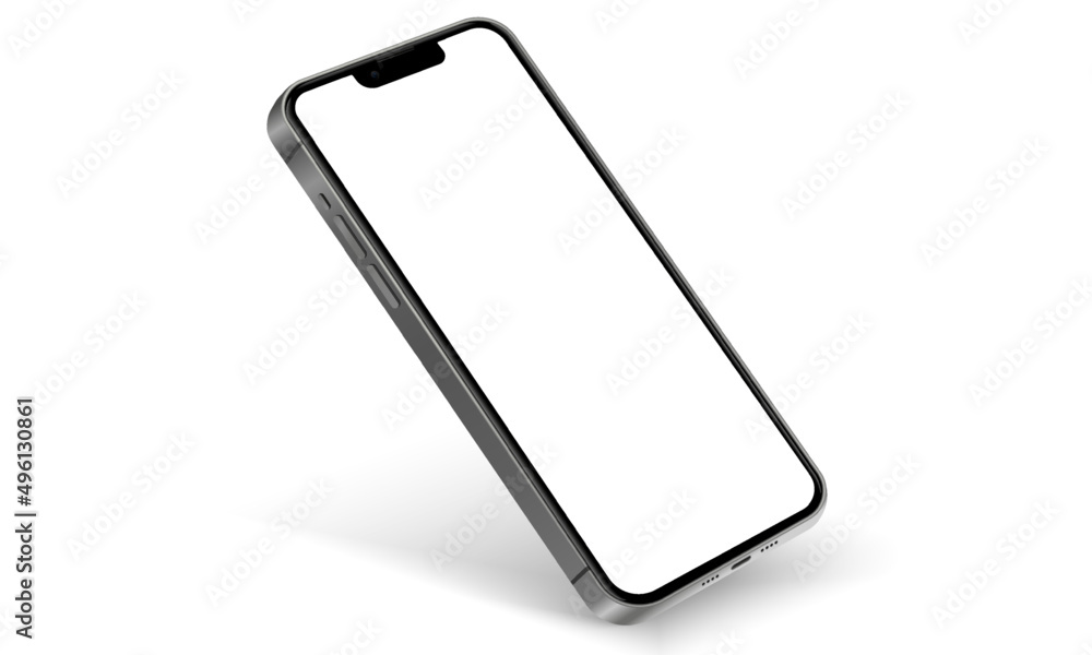 Poster Realistic smartphone mockup. Mobile phone vector with isolated on white background. Device front view. 3D mobile phone with shadow. Realistic, high quality smart phone mockup for ui ux presentation.