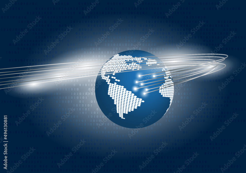 Poster light ray over the globe with on digital code background.