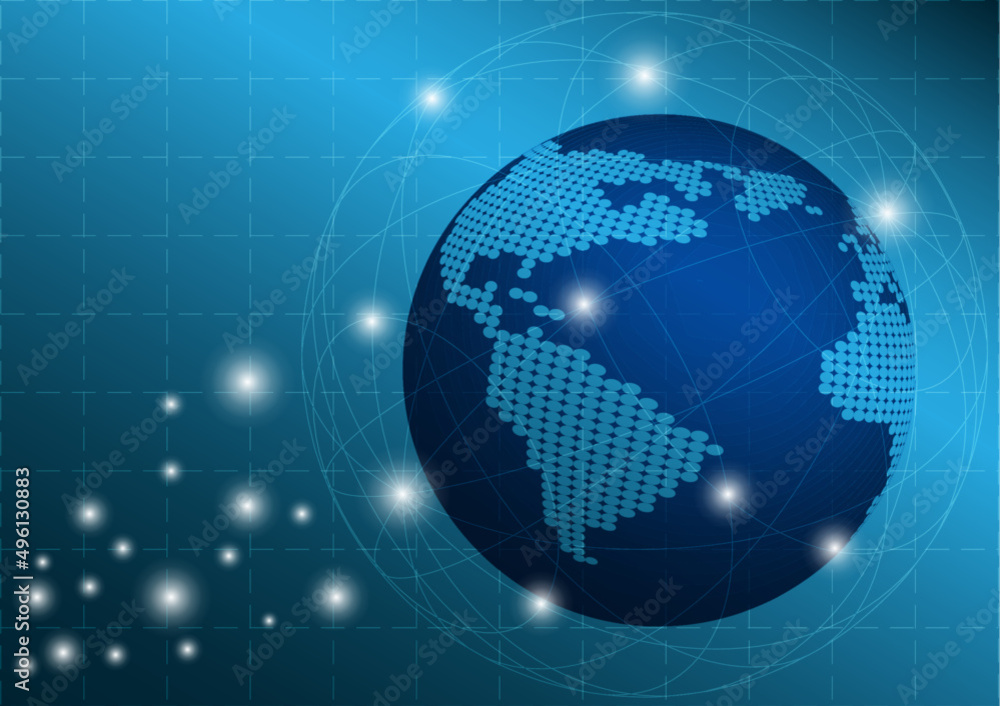 Poster digital wire frame over the globe with copy space vector.