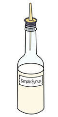 Doodle cartoon home-made simple sugar syrup cocktail ingredient a bottle with pourer. For card, stickers, posters, bar menu or cook book recipe.