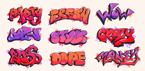 Big collection of graffiti style street drawings. vector illustration with grunge effects on white isolated background - obrazy, fototapety, plakaty