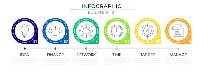 Circular pin horizontal row infographic timeline concept design vector with icons. Business roadmap annual strategy template for presentation and report.