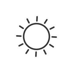 Bright sunshine, day sun light doodle outline vector icon 