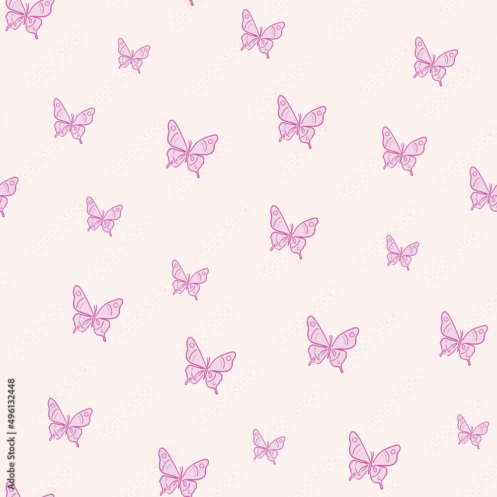 Poster vector butterfly seamless repeat pattern design background. pastel pink pattern.