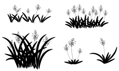 grass and flowers silhouette set