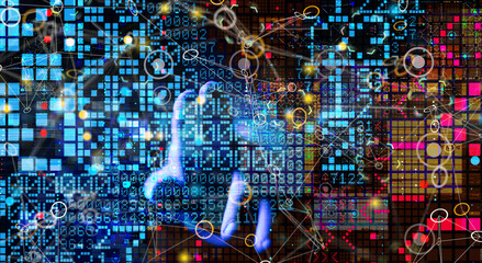 Neural network 3D illustration. Big data and cybersecurity