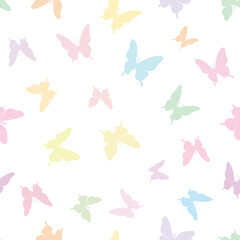 Fototapeta na wymiar Vector butterfly seamless repeat pattern. Cute pastel butterfly silhouette design.