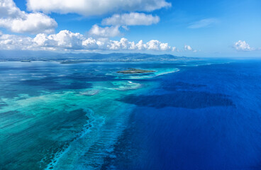 Aerial view of Ilet a Fajou, Grand Cul de Sac Marin, Basse-Terre, Guadeloupe, Lesser Antilles,...