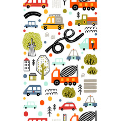 Cute kids seamless vertical border with cars on a white background.Can be used in textile industry, paper, background, scrapbooking.Vector