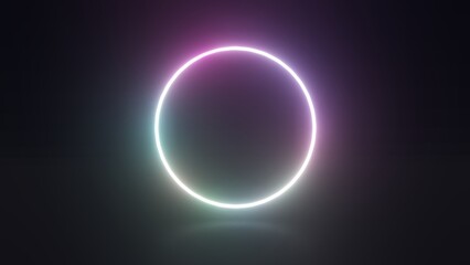 Gradient neon circle set Glowing border isolated on a dark background with shadow. Colorful night fantasy